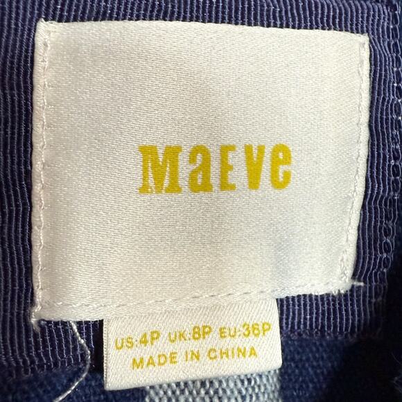 Anthropologie Maeve Antonia Blue Chevron Striped Cotton Dress - Size 4 Petite - Picture 9 of 10